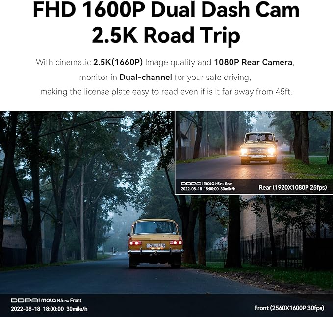 DDPAI N3 Pro GPS | 2.5K Dashbordkamera med Bakkamera